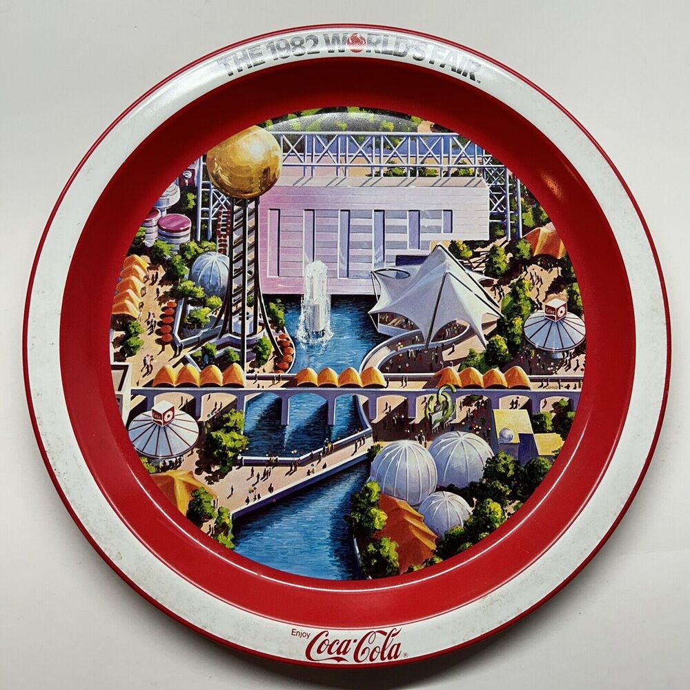 Coke-Cola The 1982 World's Fair Metal 12 Inch Tray Collectible MCM Home Decor
